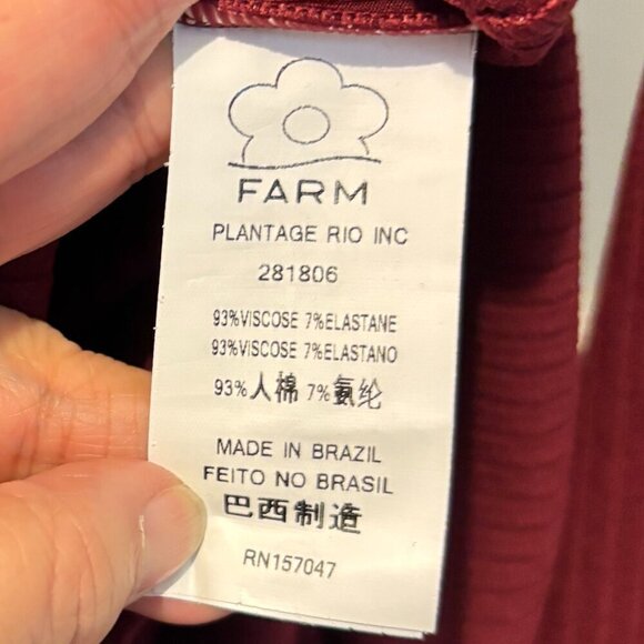 Farm Rio Burgundy Boat Neck Midi Dress Ribbed Long Sleeve - Picture 10 of 14